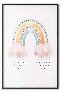 Poster: Arcobaleno per bambini - motivo pastello con nuvolette su sfondo chiaro