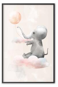 Poster: Elefantino felice - animaletto pastello con palloncino su nuvola