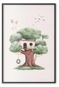 Poster: Casetta sull’albero - tema bambini in tonalità pastello su sfondo chiaro