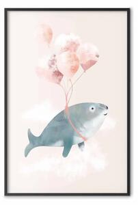 Poster: Balena danzante - animaletto pastello con palloncini su sfondo rosa