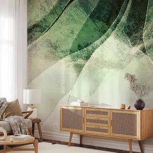 Carta da parati moderna Tempesta di colori - astrazione in verde con elementi argentati
