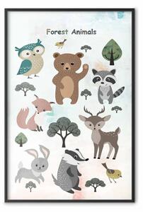 Poster: Animali della foresta - tema bambini pastello con abitanti della foresta