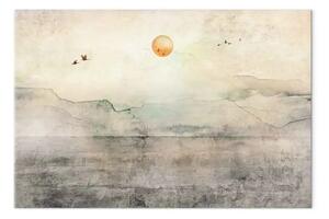 Quadro contemporaneo Partenza silenziosa - paesaggio montagne sole