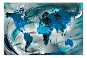 Quadro moderno Mappa del mondo in turchese largo - astrazione blu