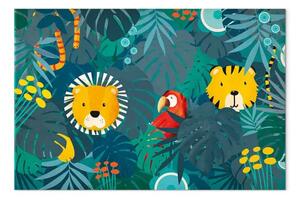 Quadro contemporaneo Animali tra le foglie largo - composizione per bambini