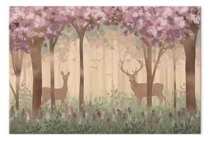 Quadro contemporaneo Mattina nel bosco largo - disegno di animali per bambini