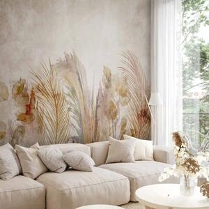 Carta da parati moderna Natura beige - paesaggio con prato dipinto su sfondo irregolare