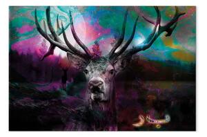 Quadro contemporaneo Cervo nel bosco colorato largo - animale e strisce colorate