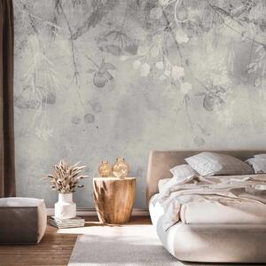 Carta da parati Piante delicate - paesaggio con fiori in tonalità grigia