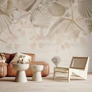 Carta da parati moderna Conchiglie al mare - colori beige con motivi marini