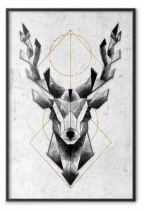 Poster: Cervo grigio - motivo geometrico animale con dettagli dorati