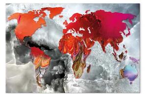 Quadro Mappa del mondo con accento rosso largo - astrazione