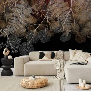 Carta da parati Delicate boho - paesaggio con composizione vegetale su sfondo nero