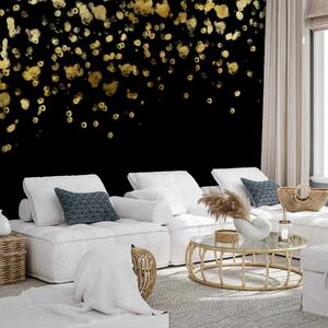 Carta da parati moderna Boho delicato - composizione di foglie e fiori su sfondo nero