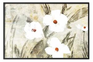 Poster: Dose di natura - fiori bianchi su sfondo grigio