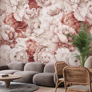 Carta da parati moderna Peonie - motivo naturale con fiori chiari in tonalità rosa