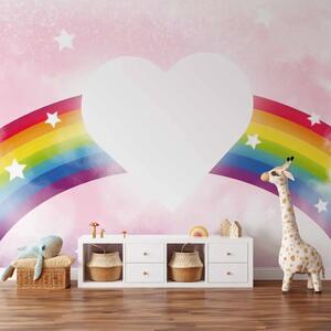 Carta da parati Motivo per bambini - cuore su sfondo arcobaleno e cielo rosa