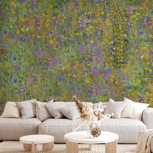 Carta da parati moderna Prato dipinto - astrazione con composizione di fiori blu e gialli