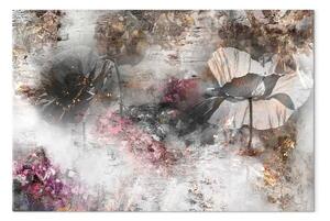 Quadro moderno Astrazione Giardino Dorato - Papaveri grigi rosa