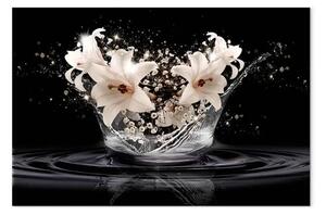 Quadro Gigli - Acqua trasparente e fiori bianchi su sfondo nero