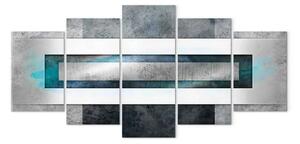 Quadro Astrazione del metallo (5 parti) - composizione geometrica turchese