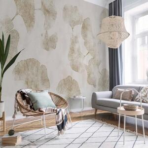 Carta da parati Ginkgo giapponese - astrazione in stile japandi con contorni di foglie