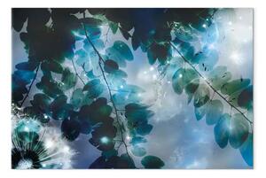 Quadro moderno Azzurro - Giardino azzurro tra foglie e soffioni