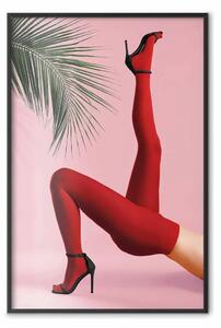 Poster: Collant rosso - gambe di donna, tacchi a spillo e foglie di palma