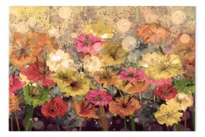 Quadro Rugiada su prato dipinto - fiori primaverili multicolori