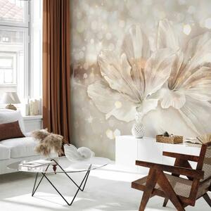 Carta da parati Coppia stellare - astrazione con fiori nei toni del beige