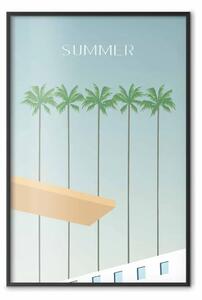 Poster: Sole estivo - grafica di vacanza con palme a bordo piscina