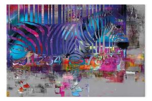 Quadro moderno Zebra colorata - murale con codice a barre astratto
