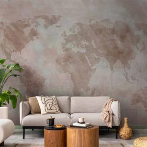 Carta da parati Mondo rosa - mappa delicatamente dipinta su parete con spugnature