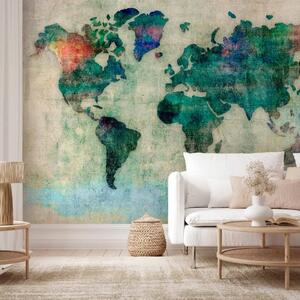 Carta da parati moderna Astrazione - Mappa del Mondo Retro in Tonalità Turchesi