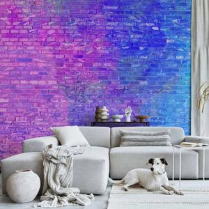 Carta da parati moderna Muro Colorato - Parete Neon di Mattoni nei Tonalità Blu e Viola