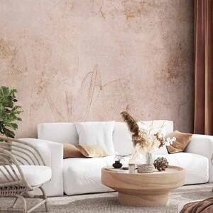Carta da parati moderna Fiori su Sfondo Beige - Grafica Astratta con Disegni Dorati