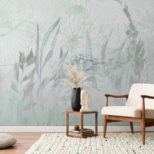 Carta da parati moderna Giardino in Stile Boho - Fiori Leggeri, Piante ed Erba