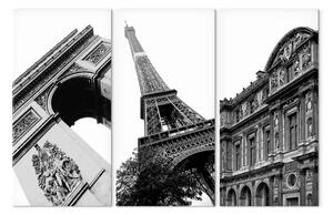 Quadro su tela Architettura parigina (3 parti) - inquadrature bianco nero monumenti