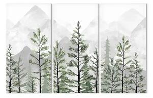 Quadro contemporaneo Natura montana (3 parti) - alberi montagne frastagliate