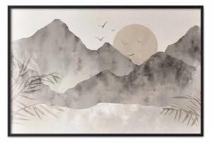 Poster: Paesaggio wabi-sabi - alba e montagne rocciose in stile giapponese