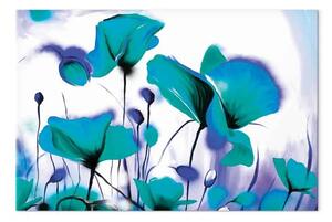 Quadro Prato turchese - papaveri blu su sfondo colorato