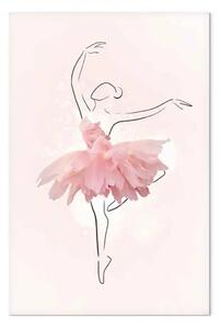 Quadro Ballerina - disegno a linee di una donna in abito rosa con fiori
