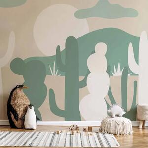 Carta da parati moderna Cactus del deserto - paesaggio minimalista in sabbia e colore verde