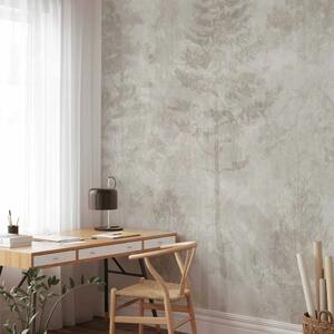 Carta da parati Foresta addormentata - grafica con alberi su sfondo beige pietra