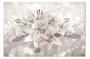 Quadro Lilie in fiore - fiori beige su sfondo bianco crema