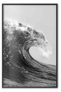 Poster: Onda in bianco e nero - foto di acqua di mare schiumosa