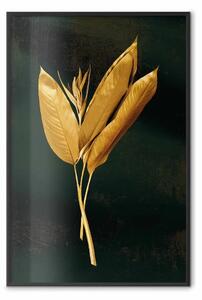 Poster: Flora dorata - bouquet di foglie su sfondo verde scuro
