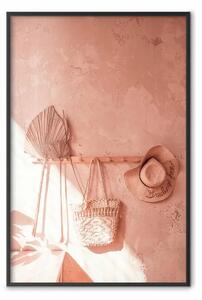 Poster: Ventaglio e cappello - oggetti da spiaggia appesi al muro