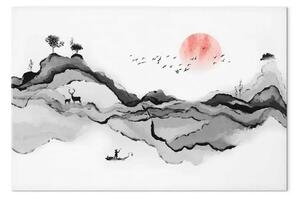 Quadro contemporaneo Montagne acquerello - paesaggio naturale giapponese
