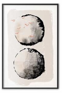 Poster: Due lune - cerchi espressivi nei toni del beige e del nero